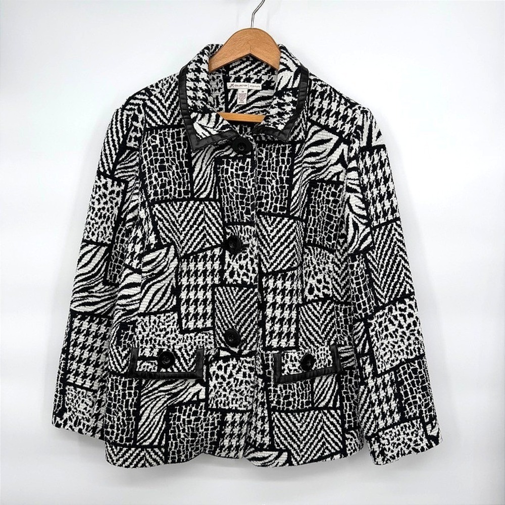 JM Collection Woman Jacket Animal Print Patchwork Faux Leather Trim 2X
